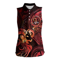 Personalised Polynesia Zodiac Aries Women Sleeveless Polo Shirt Galaxy Polynesian Pattern Chest Tattoo Style LT14 Female Red - Polynesian Pride