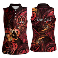Personalised Polynesia Zodiac Aries Women Sleeveless Polo Shirt Galaxy Polynesian Pattern Chest Tattoo Style LT14 - Polynesian Pride