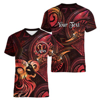 Personalised Polynesia Zodiac Aries Women V-Neck T-Shirt Galaxy Polynesian Pattern Chest Tattoo Style LT14 - Polynesian Pride