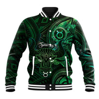 Personalised Polynesia Zodiac Taurus Baseball Jacket Galaxy Polynesian Pattern Chest Tattoo Style LT14 Unisex Green - Polynesian Pride