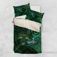 Personalised Polynesia Zodiac Taurus Bedding Set Galaxy Polynesian Pattern Chest Tattoo Style LT14 US Twin 172cm x 218cm Green - Polynesian Pride