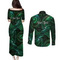 Personalised Polynesia Zodiac Taurus Couples Matching Puletasi and Long Sleeve Button Shirt Galaxy Polynesian Pattern Chest Tattoo Style LT14 - Polynesian Pride
