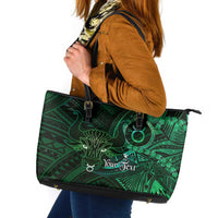 Personalised Polynesia Zodiac Taurus Leather Tote Bag Galaxy Polynesian Pattern Chest Tattoo Style LT14 Green - Polynesian Pride