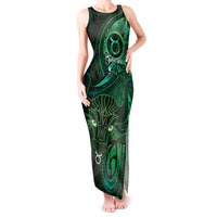 Personalised Polynesia Zodiac Taurus Tank Maxi Dress Galaxy Polynesian Pattern Chest Tattoo Style LT14 Women Green - Polynesian Pride