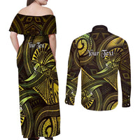 Personalised Polynesia Zodiac Gemini Couples Matching Off Shoulder Maxi Dress and Long Sleeve Button Shirt Galaxy Polynesian Pattern Chest Tattoo Style LT14 - Polynesian Pride