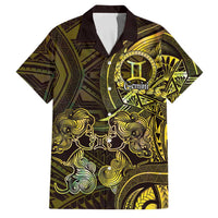 Personalised Polynesia Zodiac Gemini Family Matching Puletasi and Hawaiian Shirt Galaxy Polynesian Pattern Chest Tattoo Style LT14 Dad's Shirt - Short Sleeve Yellow - Polynesian Pride