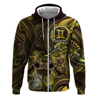 Personalised Polynesia Zodiac Gemini Hoodie Galaxy Polynesian Pattern Chest Tattoo Style LT14 Zip Hoodie Yellow - Polynesian Pride