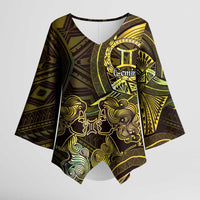 Personalised Polynesia Zodiac Gemini Kimono Sleeve Blouse Galaxy Polynesian Pattern Chest Tattoo Style LT14 Female Yellow - Polynesian Pride