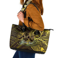 Personalised Polynesia Zodiac Gemini Leather Tote Bag Galaxy Polynesian Pattern Chest Tattoo Style LT14 Yellow - Polynesian Pride