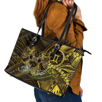 Personalised Polynesia Zodiac Gemini Leather Tote Bag Galaxy Polynesian Pattern Chest Tattoo Style LT14 - Polynesian Pride