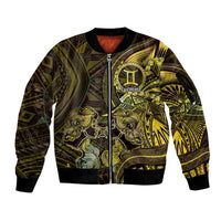 Personalised Polynesia Zodiac Gemini Sleeve Zip Bomber Jacket Galaxy Polynesian Pattern Chest Tattoo Style LT14 Unisex Yellow - Polynesian Pride