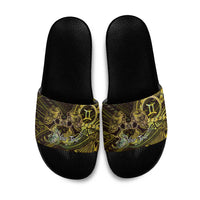 Personalised Polynesia Zodiac Gemini Slide Sandals Galaxy Polynesian Pattern Chest Tattoo Style LT14 Yellow - Polynesian Pride