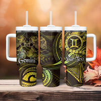 Personalised Polynesia Zodiac Gemini Tumbler With Handle Galaxy Polynesian Pattern Chest Tattoo Style LT14 - Polynesian Pride