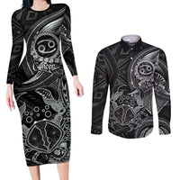 Personalised Polynesia Zodiac Cancer Couples Matching Long Sleeve Bodycon Dress and Long Sleeve Button Shirt Galaxy Polynesian Pattern Chest Tattoo Style