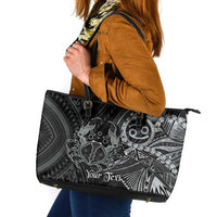 Personalised Polynesia Zodiac Cancer Leather Tote Bag Galaxy Polynesian Pattern Chest Tattoo Style LT14 Black - Polynesian Pride