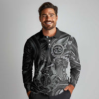 Personalised Polynesia Zodiac Cancer Long Sleeve Polo Shirt Galaxy Polynesian Pattern Chest Tattoo Style LT14 - Polynesian Pride