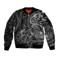 Personalised Polynesia Zodiac Cancer Sleeve Zip Bomber Jacket Galaxy Polynesian Pattern Chest Tattoo Style LT14 Unisex Black - Polynesian Pride