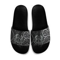 Personalised Polynesia Zodiac Cancer Slide Sandals Galaxy Polynesian Pattern Chest Tattoo Style LT14 Black - Polynesian Pride