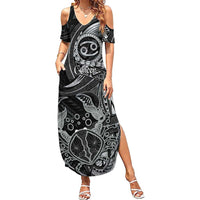 Personalised Polynesia Zodiac Cancer Summer Maxi Dress Galaxy Polynesian Pattern Chest Tattoo Style LT14 Women Black - Polynesian Pride