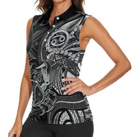 Personalised Polynesia Zodiac Cancer Women Sleeveless Polo Shirt Galaxy Polynesian Pattern Chest Tattoo Style LT14 - Polynesian Pride