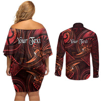 Personalised Polynesia Zodiac Scorpio Couples Matching Off Shoulder Short Dress and Long Sleeve Button Shirt Galaxy Polynesian Pattern Chest Tattoo Style LT14 - Polynesian Pride