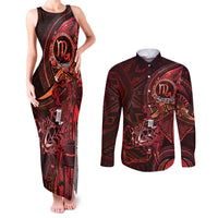 Personalised Polynesia Zodiac Scorpio Couples Matching Tank Maxi Dress and Long Sleeve Button Shirt Galaxy Polynesian Pattern Chest Tattoo Style LT14 Red - Polynesian Pride