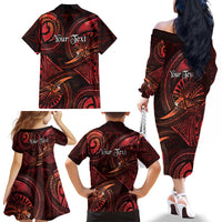 Personalised Polynesia Zodiac Scorpio Family Matching Off The Shoulder Long Sleeve Dress and Hawaiian Shirt Galaxy Polynesian Pattern Chest Tattoo Style