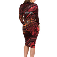 Personalised Polynesia Zodiac Scorpio Long Sleeve Bodycon Dress Galaxy Polynesian Pattern Chest Tattoo Style LT14 - Polynesian Pride