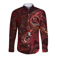 Personalised Polynesia Zodiac Scorpio Long Sleeve Button Shirt Galaxy Polynesian Pattern Chest Tattoo Style LT14 Unisex Red - Polynesian Pride