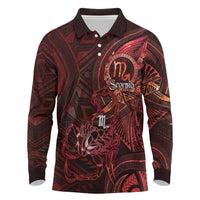 Personalised Polynesia Zodiac Scorpio Long Sleeve Polo Shirt Galaxy Polynesian Pattern Chest Tattoo Style LT14 Red - Polynesian Pride