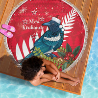 New Zealand Christmas In July Beach Blanket Tui Bird With Kowhai Meri Kirihimete