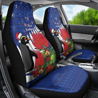 New Zealand Christmas In July Car Seat Cover Fiordland Penguin With Pohutukawa Flower