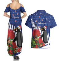 New Zealand Christmas In July Couples Matching Summer Maxi Dress and Hawaiian Shirt Fiordland Penguin With Pohutukawa Flower LT14 - Polynesian Pride