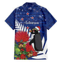 New Zealand Christmas In July Hawaiian Shirt Fiordland Penguin With Pohutukawa Flower LT14 - Polynesian Pride