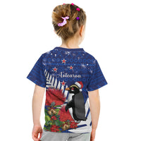 New Zealand Christmas In July Kid T Shirt Fiordland Penguin With Pohutukawa Flower