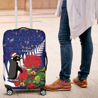 New Zealand Christmas In July Luggage Cover Fiordland Penguin With Pohutukawa Flower