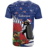 New Zealand Christmas In July T Shirt Fiordland Penguin With Pohutukawa Flower