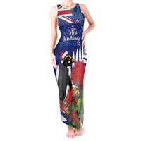 New Zealand Christmas In July Tank Maxi Dress Fiordland Penguin With Pohutukawa Flower LT14 Women Blue - Polynesian Pride