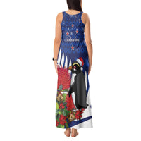 New Zealand Christmas In July Tank Maxi Dress Fiordland Penguin With Pohutukawa Flower LT14 - Polynesian Pride