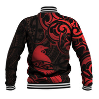 New Zealand Tui Bird Baseball Jacket Aotearoa Maori Pattern - Red LT14 - Polynesian Pride