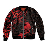 New Zealand Tui Bird Bomber Jacket Aotearoa Maori Pattern - Red LT14 Unisex Red - Polynesian Pride
