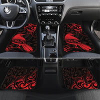 New Zealand Tui Bird Car Mats Aotearoa Maori Pattern - Red LT14 Set 4pcs Red - Polynesian Pride