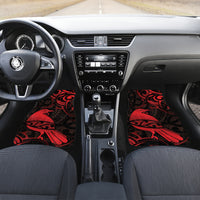 New Zealand Tui Bird Car Mats Aotearoa Maori Pattern - Red LT14 Set 2pcs - Front Red - Polynesian Pride