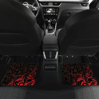 New Zealand Tui Bird Car Mats Aotearoa Maori Pattern - Red LT14 Set 2pcs - Back Red - Polynesian Pride