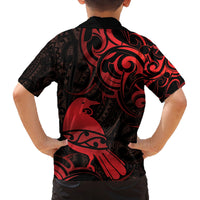 New Zealand Tui Bird Family Matching Puletasi and Hawaiian Shirt Aotearoa Maori Pattern - Red