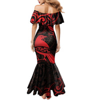 New Zealand Tui Bird Mermaid Dress Aotearoa Maori Pattern - Red LT14 - Polynesian Pride