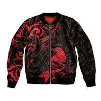 New Zealand Tui Bird Sleeve Zip Bomber Jacket Aotearoa Maori Pattern - Red LT14 Unisex Red - Polynesian Pride