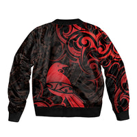 New Zealand Tui Bird Sleeve Zip Bomber Jacket Aotearoa Maori Pattern - Red LT14 - Polynesian Pride