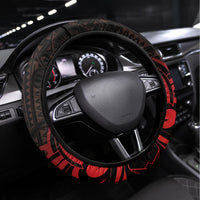 New Zealand Tui Bird Steering Wheel Cover Aotearoa Maori Pattern - Red LT14 Universal Fit Red - Polynesian Pride