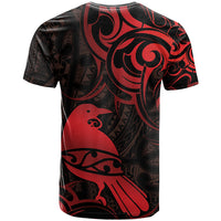 New Zealand Tui Bird T Shirt Aotearoa Maori Pattern - Red